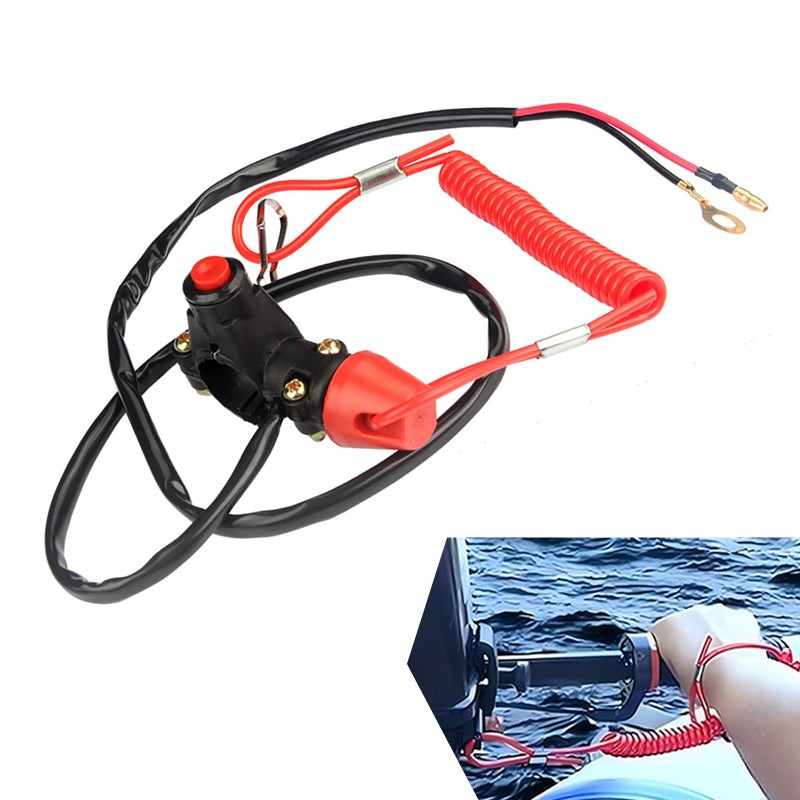 pinflaw 1 PC Motorcycle Boat Safety Kill Stop Switch with Connector Tether Lanyard Beach Car Sccessories 49CC250CC for Outboard Motors ATV Boat Motocross Black